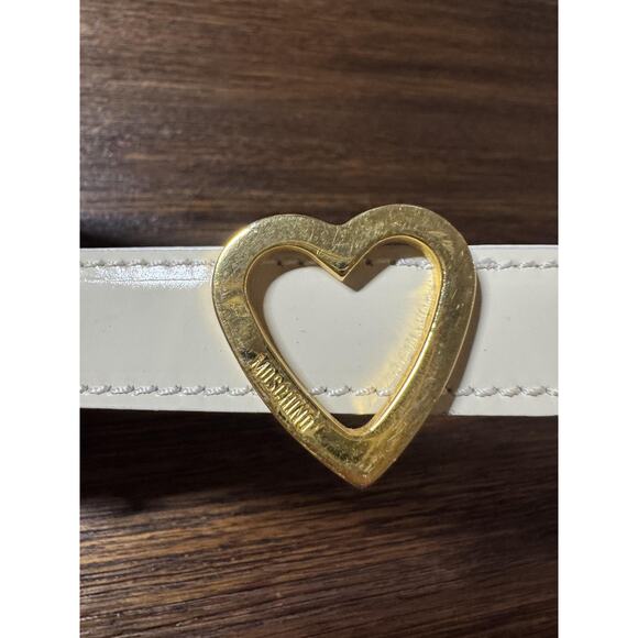Moschino Belt Womens S/M 46 Cream Leather Gold Chain Heart Buckle Made Italy main image 8